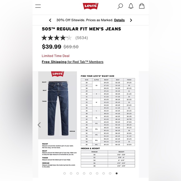 Men Levi 505. Waist 33 length 32. - Picture 6 of 8